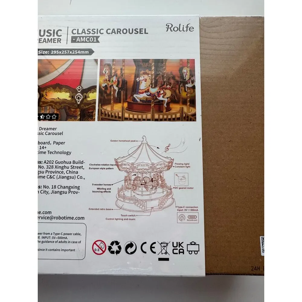 Rolife Music Dreamer Classic Carousel AMC01 265pc LED Wooden Building Kit 14+